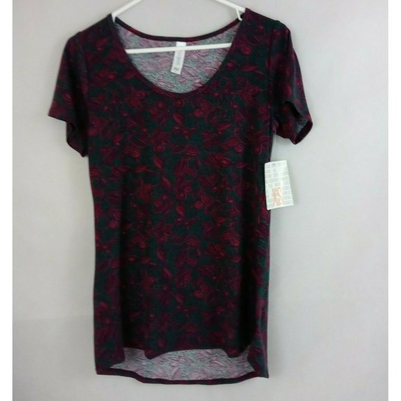 LuLaRoe Tops - NWT Lularoe Classic T  Dark Green With Fuschia Floral Design Size XS